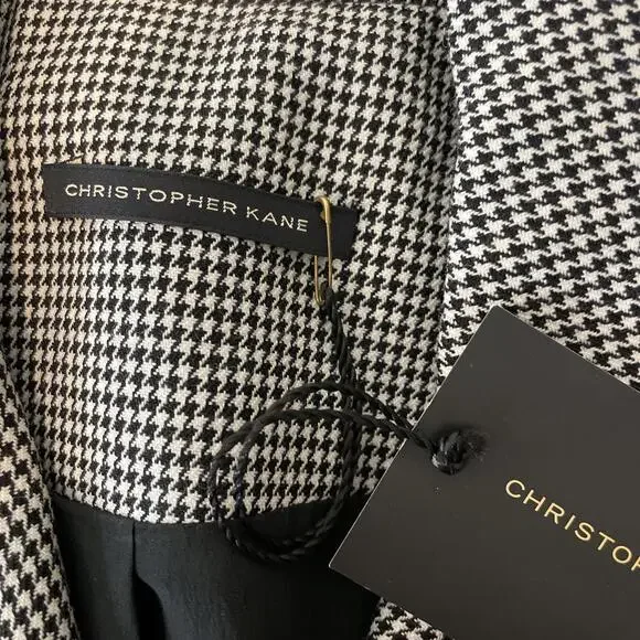 Christopher Kane Black White Houndstooth Wool Collared Moto Jacket Sz 8 NEW - Picture 7 of 8